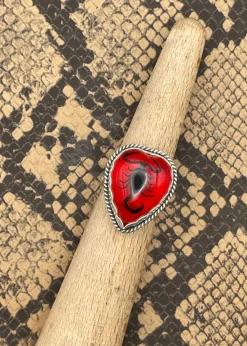 Sterling Silver Scorpion Heart Ring Red New