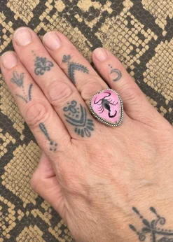 Sterling Silver Scorpion Heart Ring Pink Online