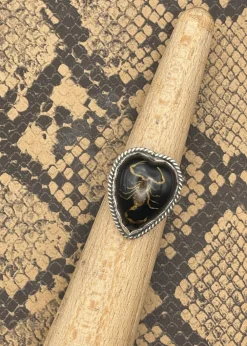 Sterling Silver Scorpion Heart Ring Black