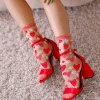 Strawberry Daisy Ruffle Sheer Crew Sock