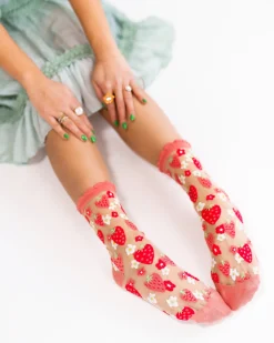 Strawberry Daisy Ruffle Sheer Crew Sock