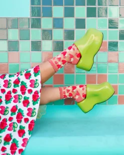 Strawberry Daisy Ruffle Sheer Crew Sock