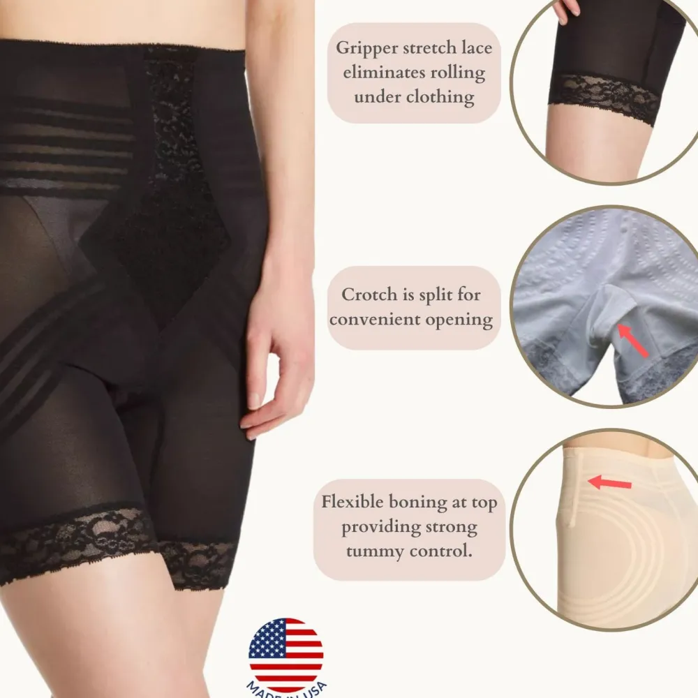 Style 6209 | Breathable High Waist Thigh Slimmer | No Roll Power Mesh Hourglass Shaper | Firm to Extra Firm Support Discount