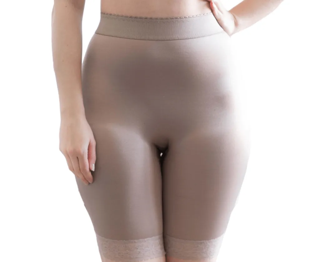 Style 518 | High Waist Light Shaping Bike Short | Satin 4-Way Stretch with Built-In Panty Outlet