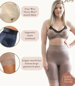 Style 518 | High Waist Light Shaping Bike Short | Satin 4-Way Stretch with Built-In Panty Outlet