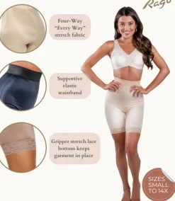 Style 518 | High Waist Light Shaping Bike Short | Satin 4-Way Stretch with Built-In Panty Outlet
