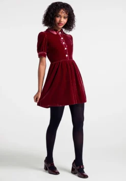 ModCloth Such A Stunner Velvet Shirt Dress Red Velvet New