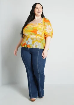 Hangzhou HS Fashion Corporation Ltd. Summer Escape Upstate Peplum Top Yellow Honolulu Floral Clearance