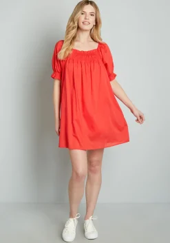 ModCloth Summertime Garden Stories Smocked Mini Dress Candy Red Clearance