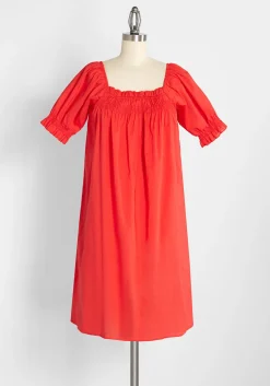 ModCloth Summertime Garden Stories Smocked Mini Dress Candy Red Clearance