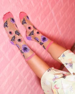 Sunflower Butterfly Sheer Crew Sock Best