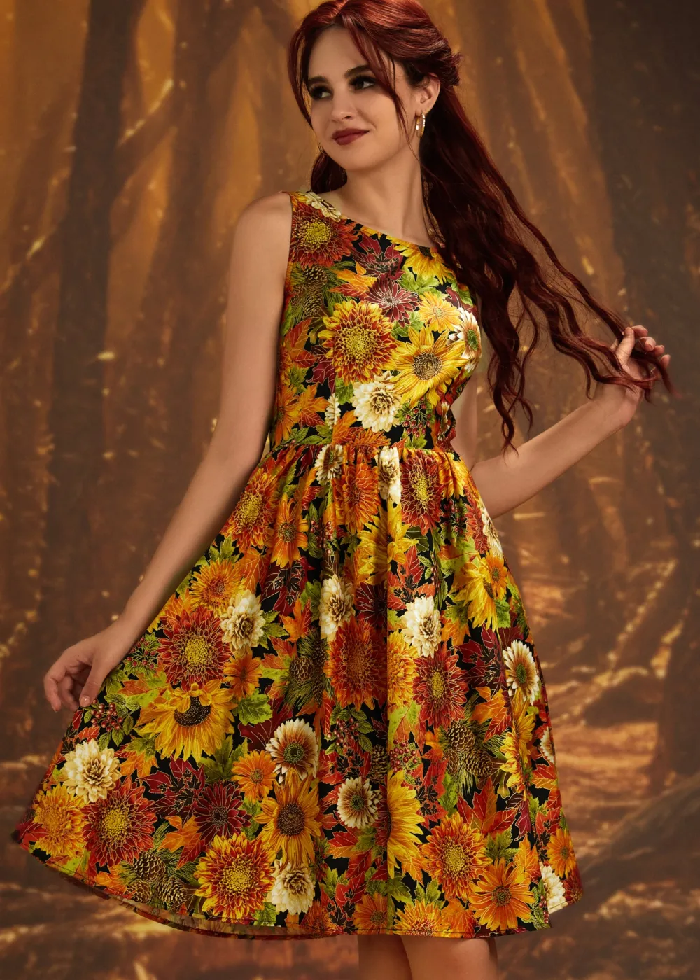 Sunflower Floral Vintage Dress