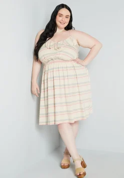 ModCloth Sunshine and Sand Bound Knit Sundress Cream Stripes New