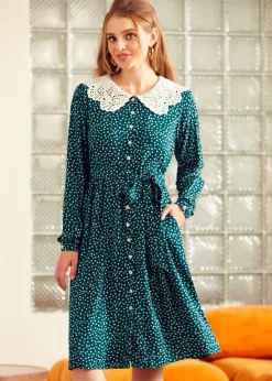 BTC Sway This Way Shirt Waist Dress All Over Emerald Best
