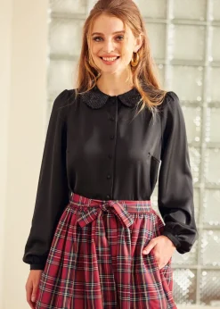 BTC Sweet Nothings Puff Shoulder Button Down Blouse Back to Black