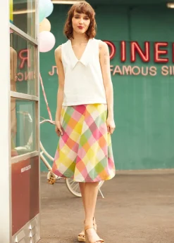 Sweet Stitched Collar V-Neck Top White Hot