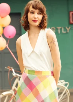 Sweet Stitched Collar V-Neck Top White Hot