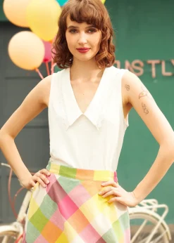 Sweet Stitched Collar V-Neck Top White Hot