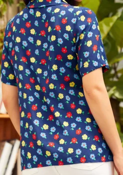 ModCloth Taken To Traveling Blouse Blue Best