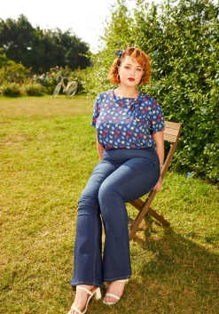 ModCloth Taken To Traveling Blouse Blue Best