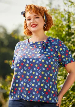 ModCloth Taken To Traveling Blouse Blue Best