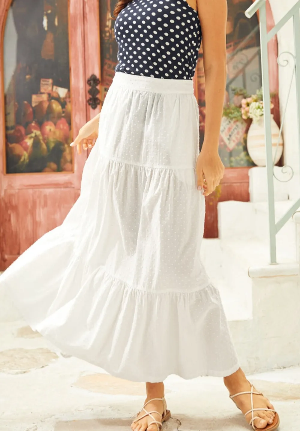 BTC Taste of Tuscany Tiered A-Line Skirt White Discount