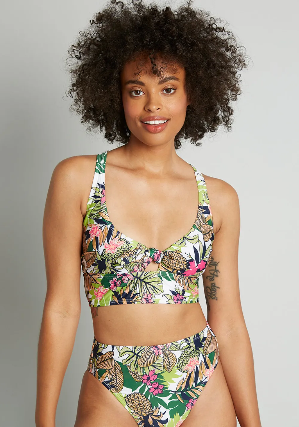 Fortune Swimwear, LLC The Annika Crop Bikini Top Green Pineapple Floral