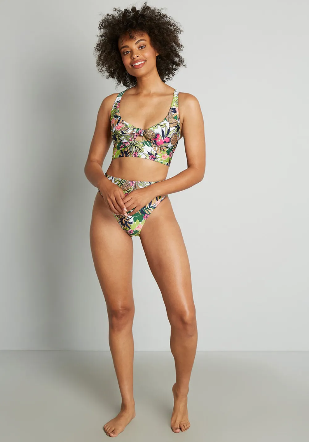 Fortune Swimwear, LLC The Annika Crop Bikini Top Green Pineapple Floral