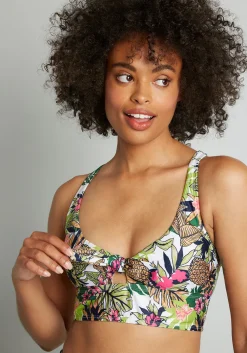 Fortune Swimwear, LLC The Annika Crop Bikini Top Green Pineapple Floral