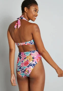 ModCloth The Cindy High-Waisted Bikini Bottom Pink/Navy Floral New