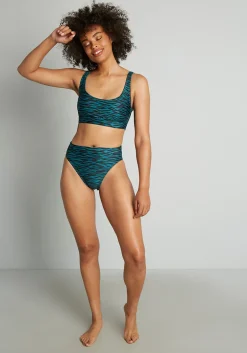Fortune Swimwear, LLC The Franky High-Waisted Bikini Bottom Blue Zebra Hot