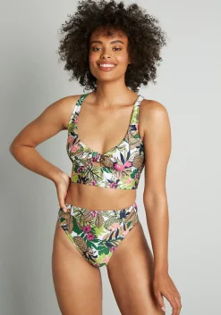 The Franky High-Waisted Bikini Bottom Green Pineapple/Floral Best