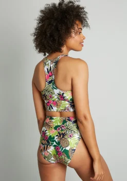 The Franky High-Waisted Bikini Bottom Green Pineapple/Floral Best