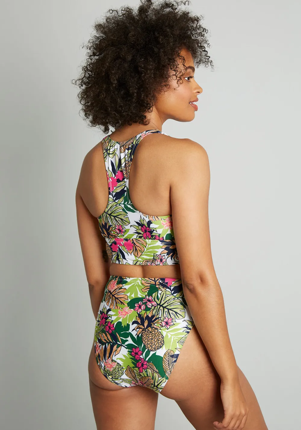 The Franky High-Waisted Bikini Bottom Green Pineapple/Floral Best