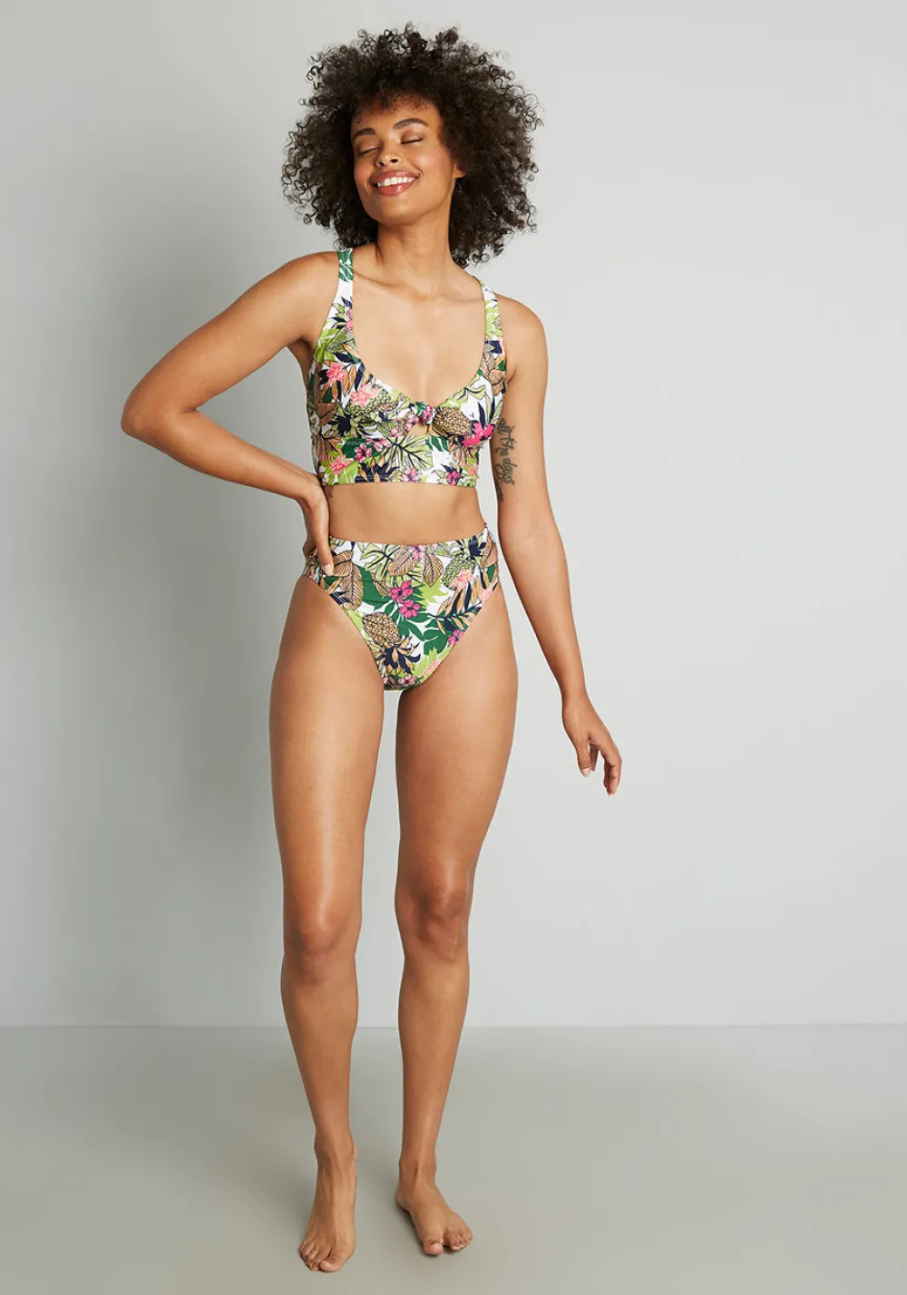 The Franky High-Waisted Bikini Bottom Green Pineapple/Floral Best