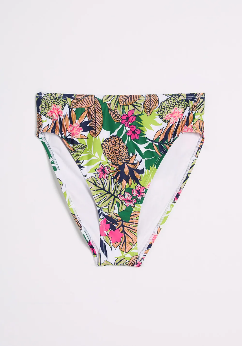 The Franky High-Waisted Bikini Bottom Green Pineapple/Floral Best