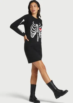 ModCloth The Love Remains Sweater Dress Black Skelly Discount
