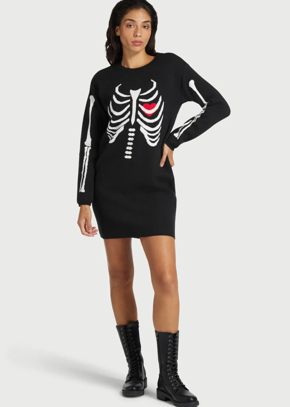 ModCloth The Love Remains Sweater Dress Black Skelly Discount