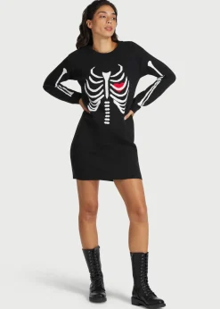 ModCloth The Love Remains Sweater Dress Black Skelly Discount