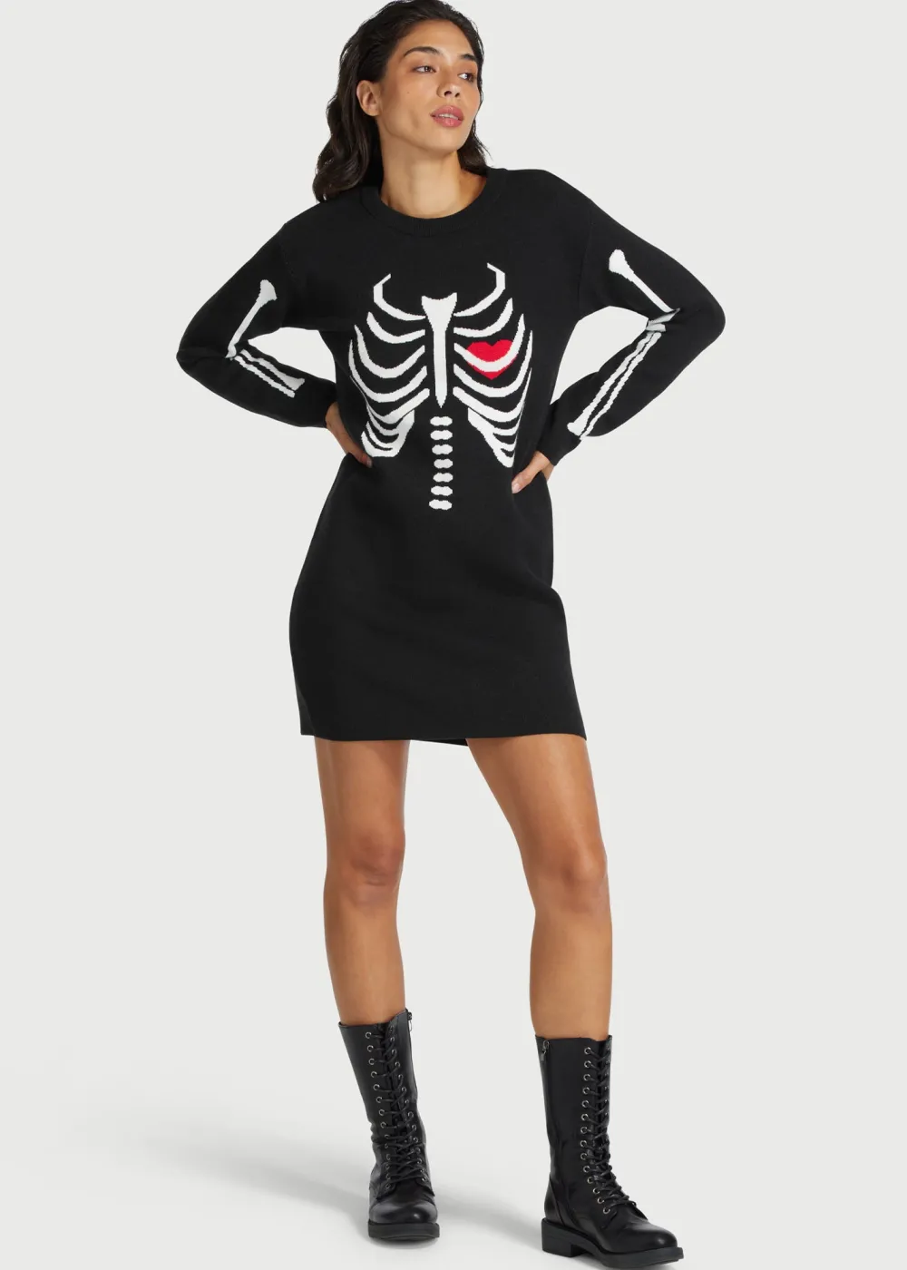 ModCloth The Love Remains Sweater Dress Black Skelly Discount
