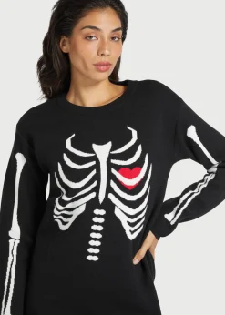 ModCloth The Love Remains Sweater Dress Black Skelly Discount