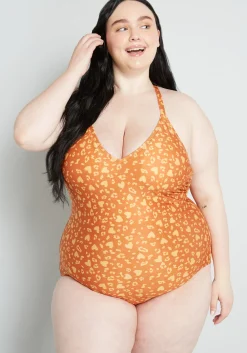 ModCloth The Peggy One-Piece Swimsuit Mustard Cheetah Outlet