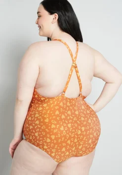 ModCloth The Peggy One-Piece Swimsuit Mustard Cheetah Outlet