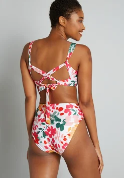 ModCloth The Tatianna Bikini Top White Floral Clearance