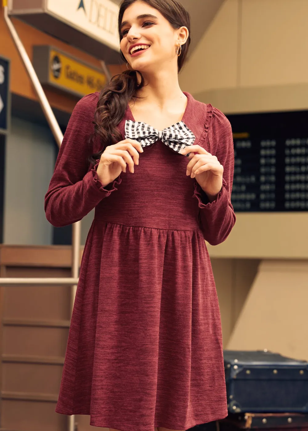 Touched by Time Ruffle Accent Dress Crimson Embrace New