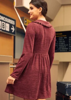 Touched by Time Ruffle Accent Dress Crimson Embrace New