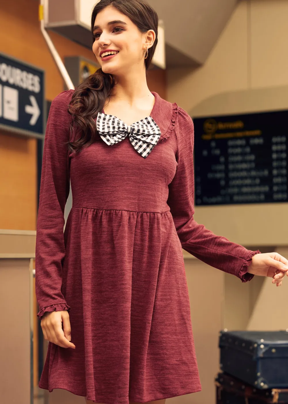 Touched by Time Ruffle Accent Dress Crimson Embrace New