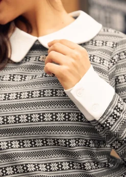 Transitional Timepiece Contrast Collar Shift Dress Pebble Patch Discount