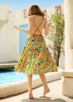 Twists & Tendrils Overall Midi Dress Marigold Delft Clearance