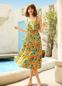 Twists & Tendrils Overall Midi Dress Marigold Delft Clearance